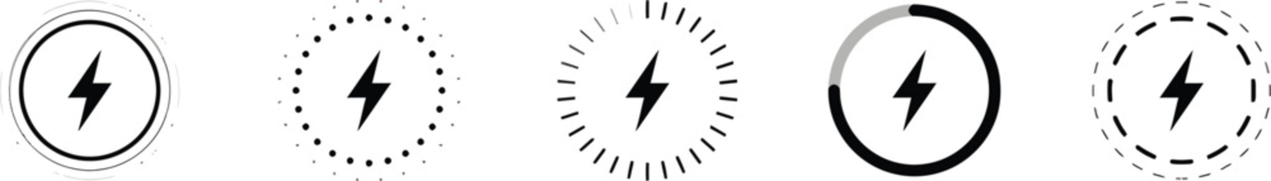 Flash icon, silhouette pictogram. black icon set. Fast charging badge icon vector for electronic devices. Bold lightning bolt vector icon representing electricity, fast charging, energy, and power. 