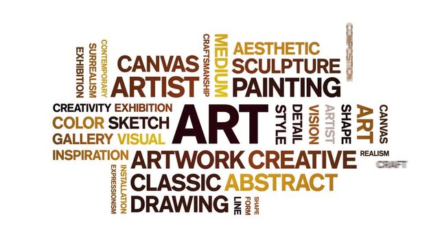 Art animated word cloud-text design animation tag kinetic typography seamless loop.