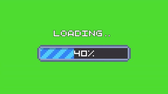 Retro pixel art loading screen animation with chroma key. 8 bit, arcade game progress bar. 4k animation video