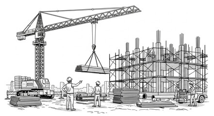 Construction site with crane and building under development. © raga