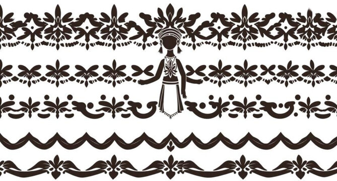 Abstract Christmas Tree Silhouette Vector Frame with Ornamental Floral Border Design