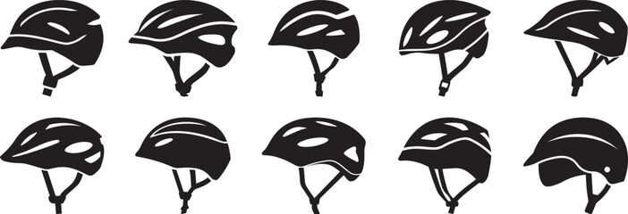 Obraz premium Bicycle Helmet Silhouette Vector Illustration - Cycling Safety Headgear and Sports Protection Icon Isolated on White