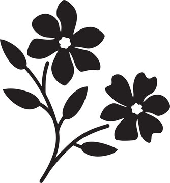 Flower Branch Silhouette Vector Illustration - Floral Stem with Blossoms and Leaves Botanical Icon Isolated on White
