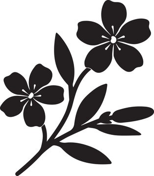 Flower Branch Silhouette Vector Illustration - Floral Stem with Blossoms and Leaves Botanical Icon Isolated on White
