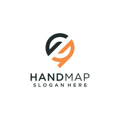 Obraz premium Creative hand and map location logo design that represents the combination of hand and location symbols 