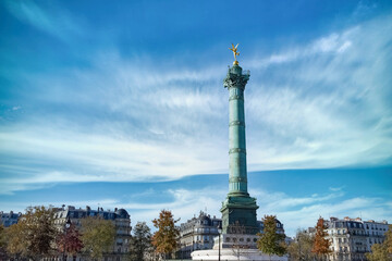 Obraz premium Paris, place de la Bastille, column with statue of the golden angel
