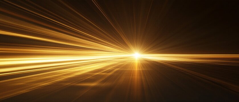 Intense golden rays bursting from central horizon with powerful motion blur for revolutionary technological breakthrough and big bang concept