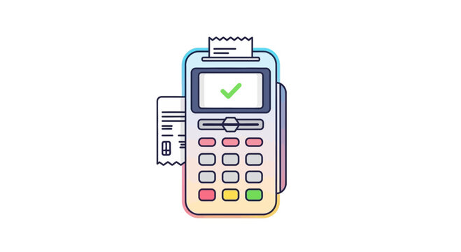 Payment Terminal with Receipt and Green Checkmark - Successful Transaction