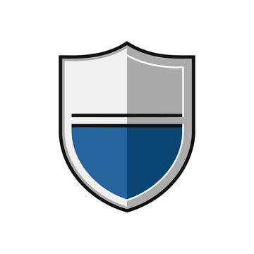 Blue and White Shield Icon Representing Protection and Security.