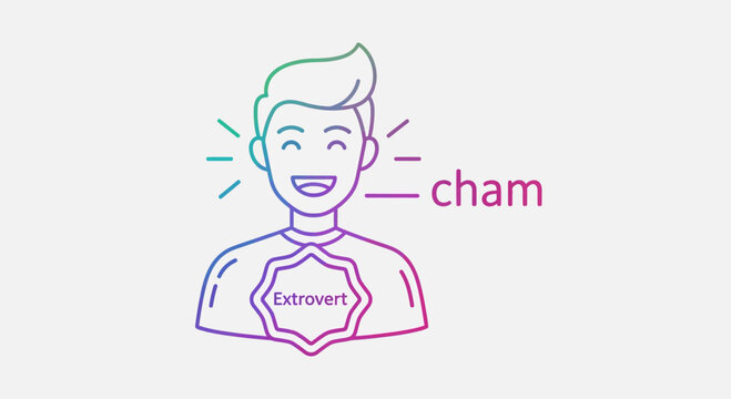 Happy Extrovert Man, Smiling, Outgoing Personality, Colorful Gradient Outline, Social Connection