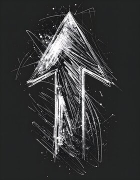 A white sketch of a pointed triangle with a long thin tail on black