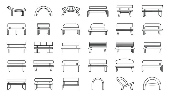 Collection of various bench icons in different styles and designs