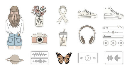 Diverse collection of hand drawn illustrations featuring lifestyle elements and everyday objects. © dada