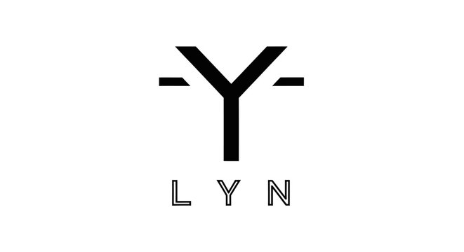 Minimalist black and white logo design featuring the letter Y with horizontal lines and the word LYN below.