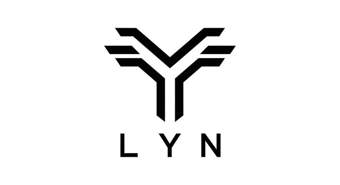 Minimalist black and white LYN logo with stylized letter Y design.