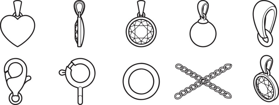 Various elegant jewelry elements, from pendant designs to clasp styles, meticulously crafted in an artistic line style, ready to showcase the allure of accessories.