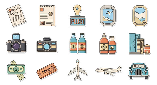 Travel and Vacation Essentials - A Collection of Hand-Drawn Icons for Your Next Adventure.