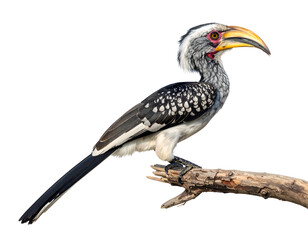 Obraz premium African Grey Hornbill standing on a branch isolated on transparent png