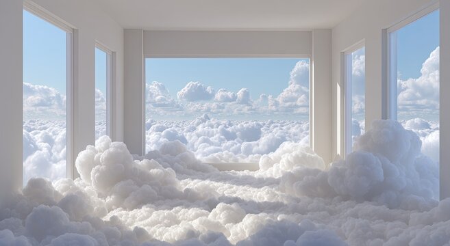 Dreamlike Room Opens to Vast Expanse of Fluffy Clouds.