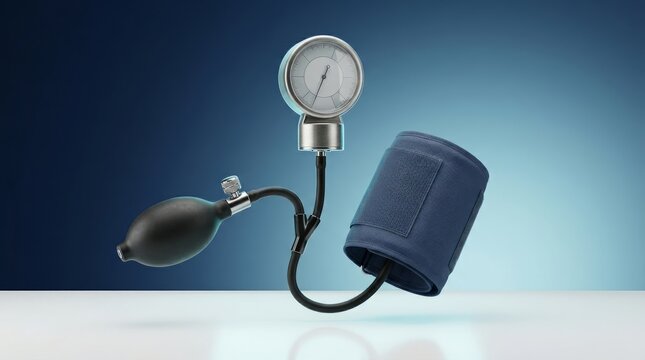 Aneroid blood pressure gauge 3D render, manual sphygmomanometer medical device visualization, clinical BP monitoring equipment model, healthcare diagnostic tool design, sterile product concept
