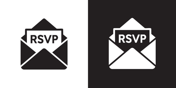 Minimalist Silhouette of Open Envelope with RSVP Text on White Triangle in Black and White