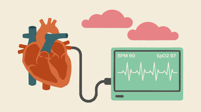 Heart health monitoring concept with ECG and vital signs display