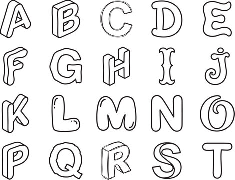 Hand-drawn alphabetical characters, a fun and creative educational resource for learners. This illustration showcases the entire English alphabet, inviting exploration and learning with each letter.