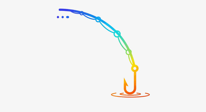 Fishing Hook with Rainbow Gradient Line and Ripples