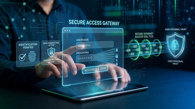 Secure Access Gateway Login Interface with Data Encryption and Cybersecurity Protection