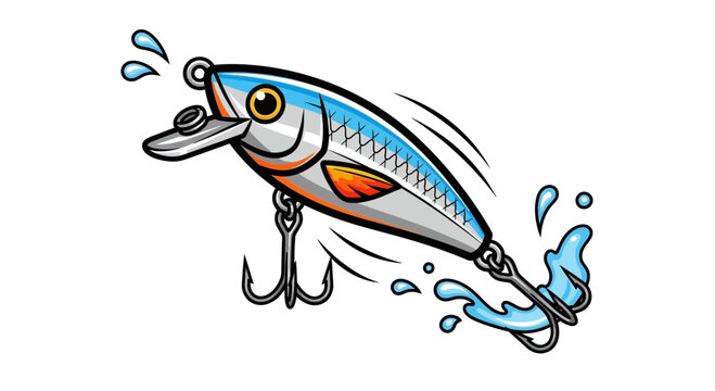 Fishing lure splashing in water, realistic bait for predatory fish, vibrant colors