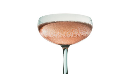 Rose champagne in a coupe glass with bubbles, isolated on transparent background © Freya