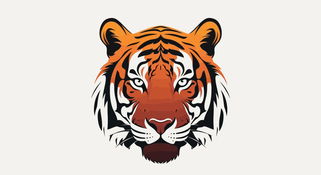 Fierce Tiger Face Portrait, Majestic Big Cat, Orange and Black Stripes, Wild Animal