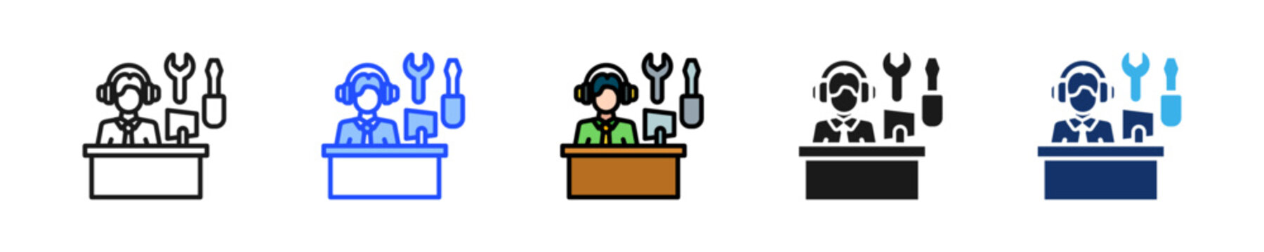 Tech Support Icon Collection With Multiple Styles