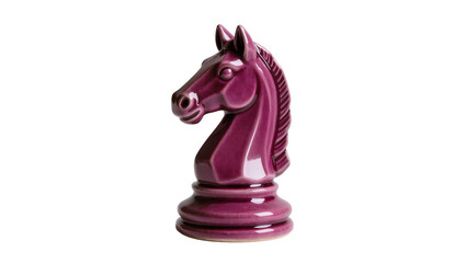Glossy purple ceramic chess knight piece, isolated on transparent background © Freya