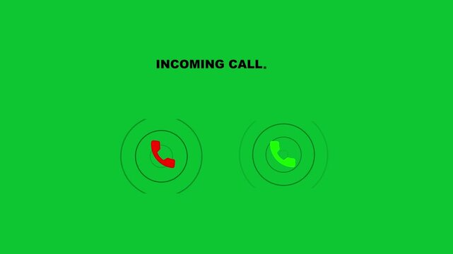 Incoming call screen interface animation with green screen background, for mobile app, ui phone interface.