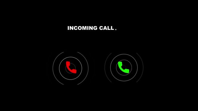 Incoming call screen interface with animated accept and decline buttons on black background, phone interface.