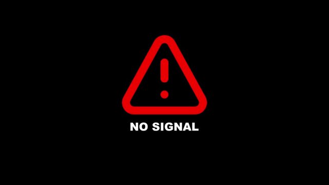 No signal warning sign with red exclamation mark on black background, for broadcast error, and system failure concepts.