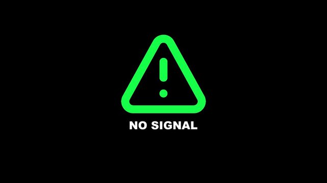 No signal warning animation on black background, digital error alert symbol for broadcast and technical glitch concepts