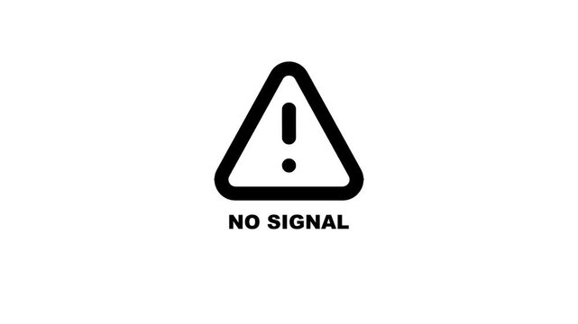 No signal warning sign animation, digital television broadcast error screen, glitch effect for media production and broadcasting.