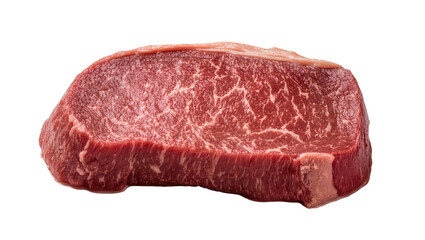 Fototapeta premium Raw marbled beef steak with thick fat cap, isolated on transparent background