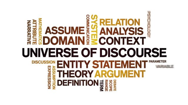 Universe of Discourse animated word cloud-text design animation tag kinetic typography seamless loop.