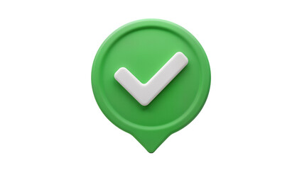 Naklejka premium Green circular pin with white checkmark, isolated on transparent background