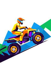 Vibrant Low Poly ATV Rider Climbing Mountain - Geometric Off-Road Quad Bike Illustration © andy