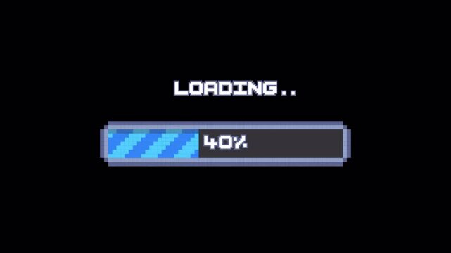 Retro Pixel art loading screen animation. 8 bit, download bar screen. Pixelated progress animation. 4k video