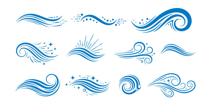 Blue Wave Water Splash Flow Abstract Swirl Vector Design Set
