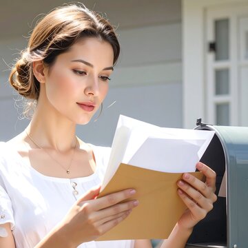 Woman in white checking mail