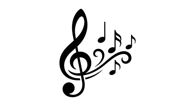 A stylized treble clef with musical notes and decorative swirls, representing music and melody.
