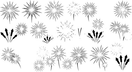 Fireworks Extravaganza: Black and White Vector Celebration Design © monack