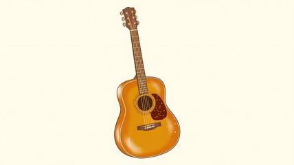 Naklejka premium Traditional acoustic guitar stands upright on a light brown gradient background