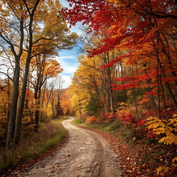 Autumn forest path with colorful trees